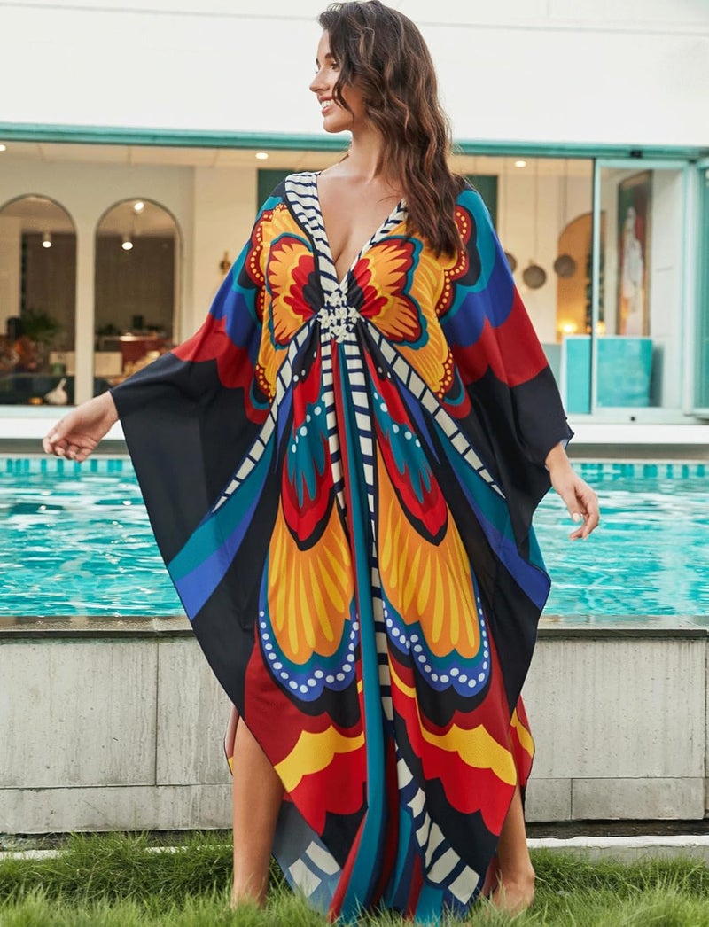 KECVOT Kaftan Dresses for Women Plus Size Batwing Sleeve Caftans Long Bathing Suit Cover Up Maxi Beach Dress Loungewear - Image 3